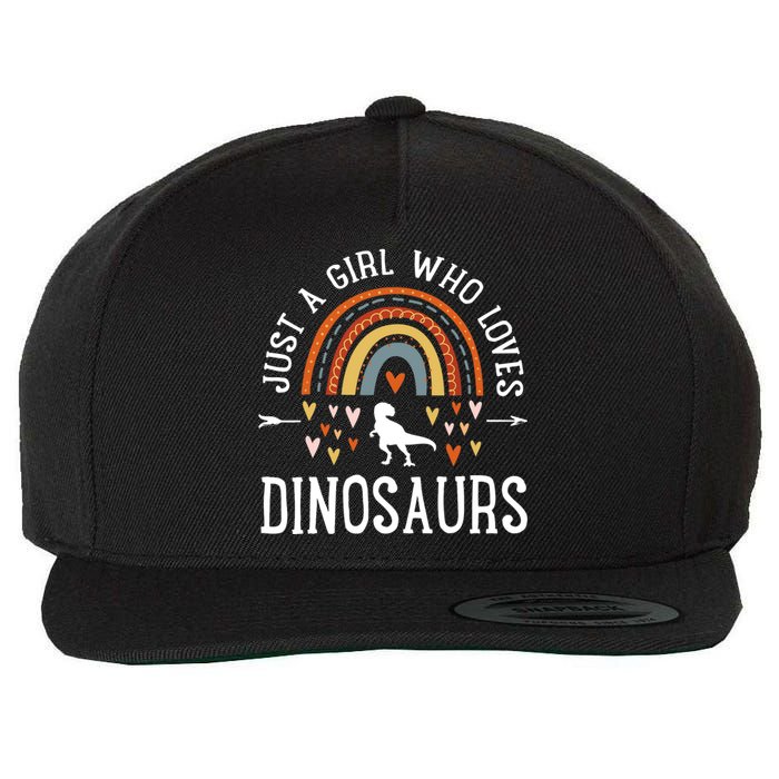 Just A Girl Who Loves Dinosaurs Rainbow Gifts For Dino Lover Wool Snapback Cap