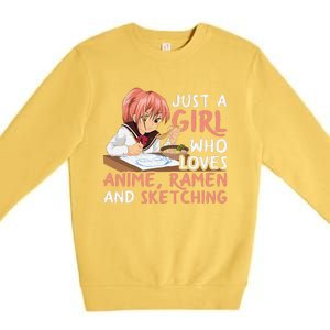 Just A Girl Who Loves Anime Ramen And Sketching Japan Anime Premium Crewneck Sweatshirt