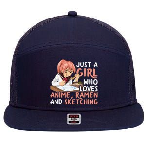 Just A Girl Who Loves Anime Ramen And Sketching Japan Anime 7 Panel Mesh Trucker Snapback Hat