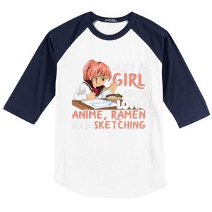 Just A Girl Who Loves Anime Ramen And Sketching Japan Anime Baseball Sleeve Shirt