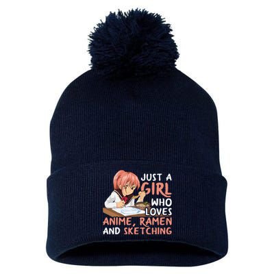 Just A Girl Who Loves Anime Ramen And Sketching Japan Anime Pom Pom 12in Knit Beanie