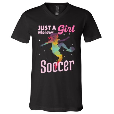 Just A Girl Who Loves Soccer Football Wo Girl Gift V-Neck T-Shirt