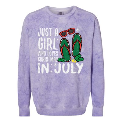 Just A Girl Who Loves Christmas In July Xmas Summer Wo Colorblast Crewneck Sweatshirt