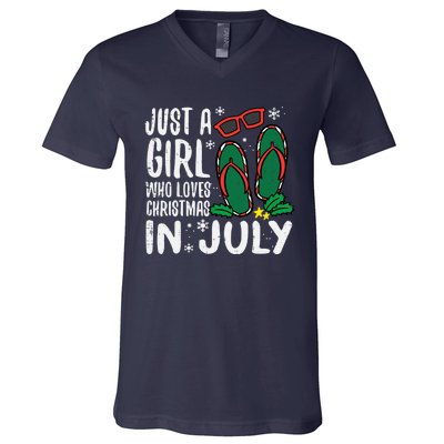 Just A Girl Who Loves Christmas In July Xmas Summer Wo V-Neck T-Shirt