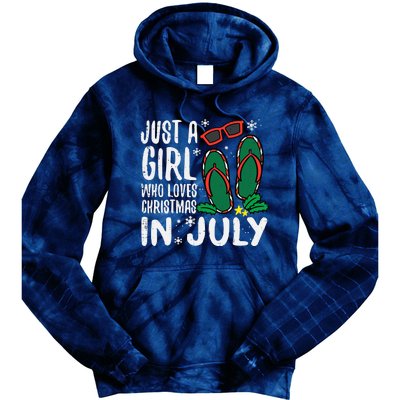 Just A Girl Who Loves Christmas In July Xmas Summer Wo Tie Dye Hoodie