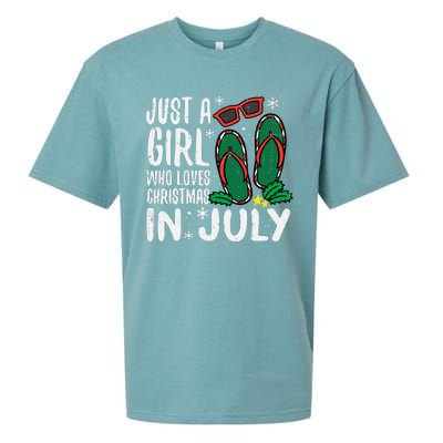 Just A Girl Who Loves Christmas In July Xmas Summer Wo Sueded Cloud Jersey T-Shirt