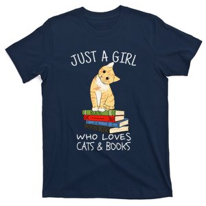 Just A Girl Who Loves Books And Cats Funny Reading T-Shirt