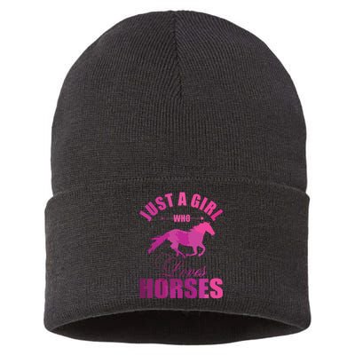 Just A Girl Who Loves Horses Watercolor Horse Sustainable Knit Beanie