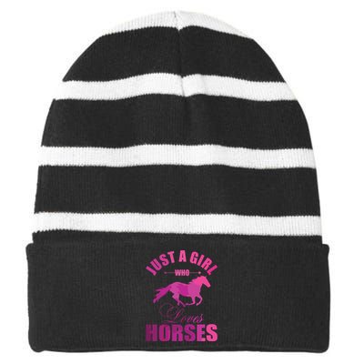 Just A Girl Who Loves Horses Watercolor Horse Striped Beanie with Solid Band