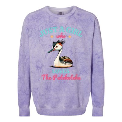 Just A Girl Who Loves The Puteketeke Great Crested Grebe Colorblast Crewneck Sweatshirt