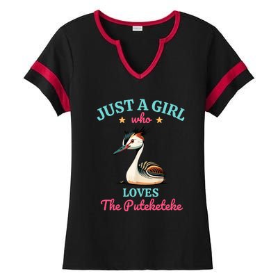 Just A Girl Who Loves The Puteketeke Great Crested Grebe Ladies Halftime Notch Neck Tee