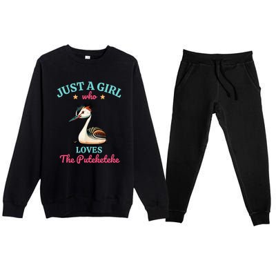 Just A Girl Who Loves The Puteketeke Great Crested Grebe Premium Crewneck Sweatsuit Set