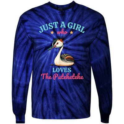 Just A Girl Who Loves The Puteketeke Great Crested Grebe Tie-Dye Long Sleeve Shirt