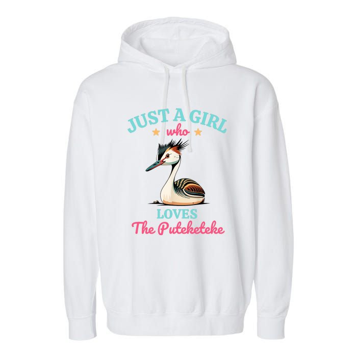 Just A Girl Who Loves The Puteketeke Great Crested Grebe Garment-Dyed Fleece Hoodie