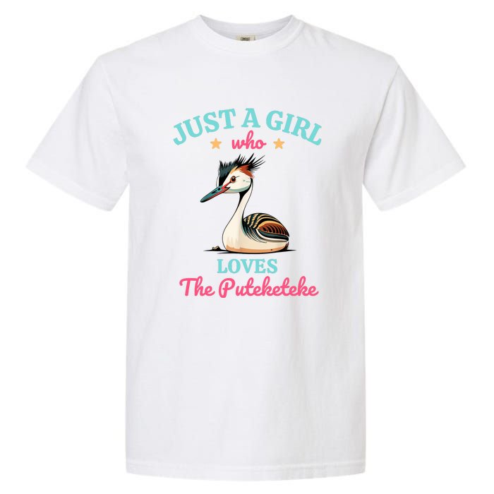 Just A Girl Who Loves The Puteketeke Great Crested Grebe Garment-Dyed Heavyweight T-Shirt