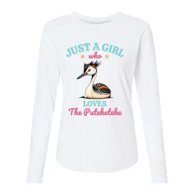 Just A Girl Who Loves The Puteketeke Great Crested Grebe Womens Cotton Relaxed Long Sleeve T-Shirt