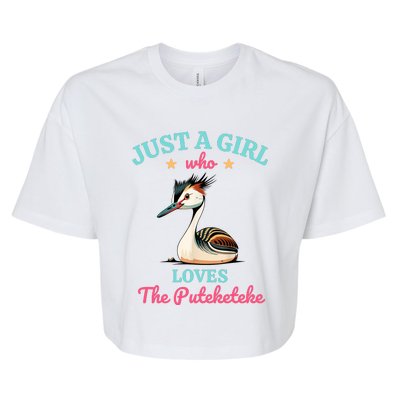 Just A Girl Who Loves The Puteketeke Great Crested Grebe Bella+Canvas Jersey Crop Tee