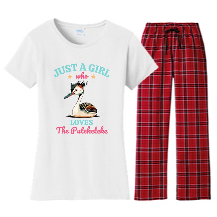 Just A Girl Who Loves The Puteketeke Great Crested Grebe Women's Flannel Pajama Set