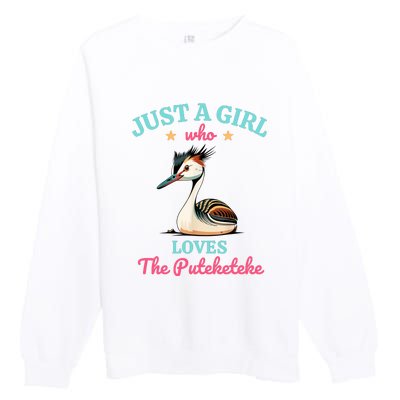 Just A Girl Who Loves The Puteketeke Great Crested Grebe Premium Crewneck Sweatshirt