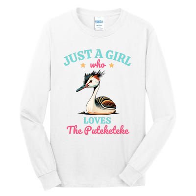 Just A Girl Who Loves The Puteketeke Great Crested Grebe Tall Long Sleeve T-Shirt