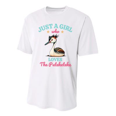 Just A Girl Who Loves The Puteketeke Great Crested Grebe Performance Sprint T-Shirt