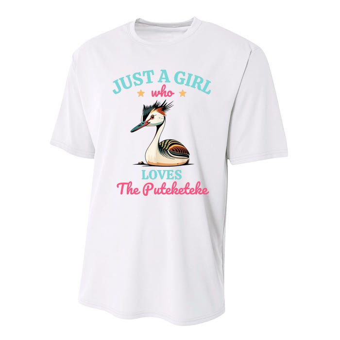 Just A Girl Who Loves The Puteketeke Great Crested Grebe Performance Sprint T-Shirt