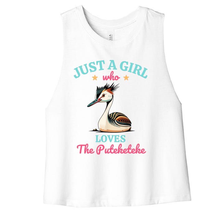 Just A Girl Who Loves The Puteketeke Great Crested Grebe Women's Racerback Cropped Tank