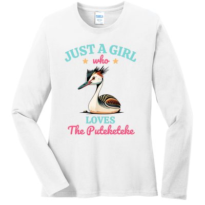 Just A Girl Who Loves The Puteketeke Great Crested Grebe Ladies Long Sleeve Shirt