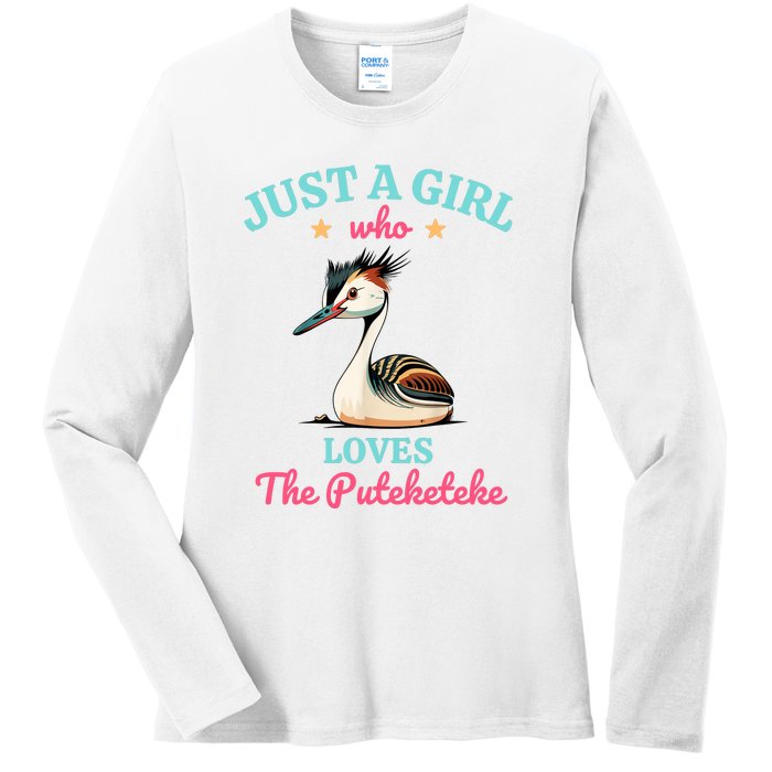 Just A Girl Who Loves The Puteketeke Great Crested Grebe Ladies Long Sleeve Shirt