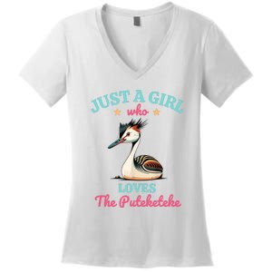 Just A Girl Who Loves The Puteketeke Great Crested Grebe Women's V-Neck T-Shirt