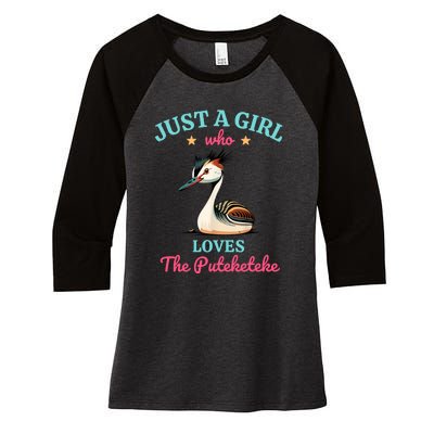 Just A Girl Who Loves The Puteketeke Great Crested Grebe Women's Tri-Blend 3/4-Sleeve Raglan Shirt