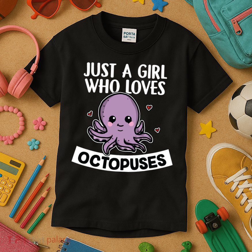 Just A Girl Who Loves Octopuses Cute Squid Octopus Costume Kids T-Shirt