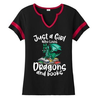 Just A Girl Who Loves Dragons And Books Reading Dragon Ladies Halftime Notch Neck Tee