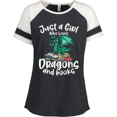 Just A Girl Who Loves Dragons And Books Reading Dragon Enza Ladies Jersey Colorblock Tee