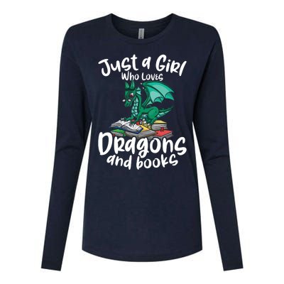 Just A Girl Who Loves Dragons And Books Reading Dragon Womens Cotton Relaxed Long Sleeve T-Shirt