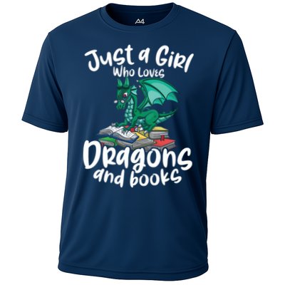 Just A Girl Who Loves Dragons And Books Reading Dragon Cooling Performance Crew T-Shirt