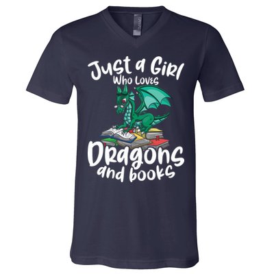 Just A Girl Who Loves Dragons And Books Reading Dragon V-Neck T-Shirt