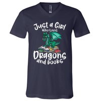 Just A Girl Who Loves Dragons And Books Reading Dragon V-Neck T-Shirt