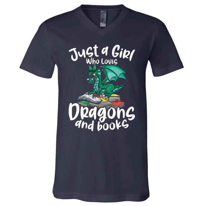 Just A Girl Who Loves Dragons And Books Reading Dragon V-Neck T-Shirt