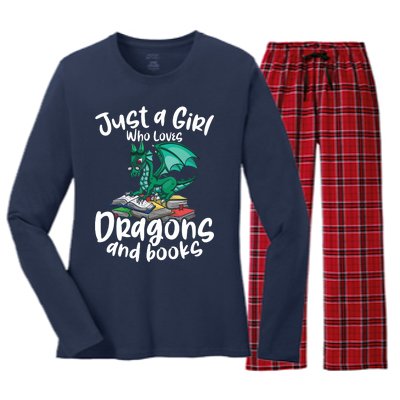 Just A Girl Who Loves Dragons And Books Reading Dragon Women's Long Sleeve Flannel Pajama Set 