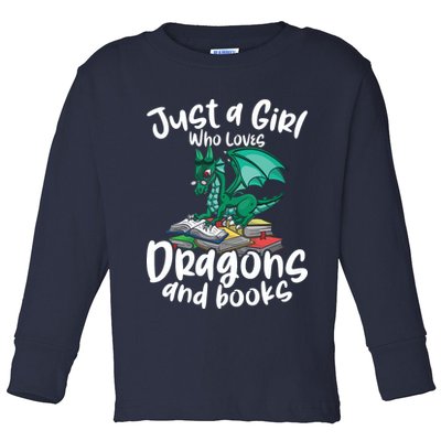 Just A Girl Who Loves Dragons And Books Reading Dragon Toddler Long Sleeve Shirt