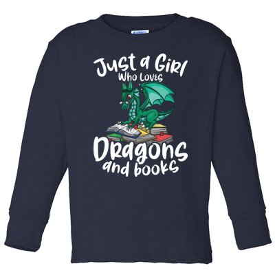 Just A Girl Who Loves Dragons And Books Reading Dragon Toddler Long Sleeve Shirt