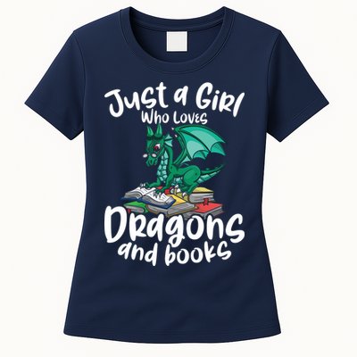 Just A Girl Who Loves Dragons And Books Reading Dragon Womens T-Shirt