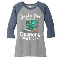 Just A Girl Who Loves Dragons And Books Reading Dragon Women's Tri-Blend 3/4-Sleeve Raglan Shirt