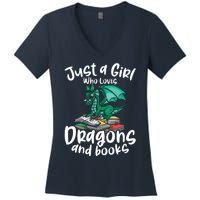 Just A Girl Who Loves Dragons And Books Reading Dragon Women's V-Neck T-Shirt