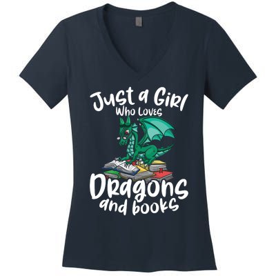 Just A Girl Who Loves Dragons And Books Reading Dragon Women's V-Neck T-Shirt