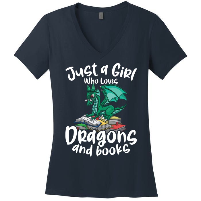 Just A Girl Who Loves Dragons And Books Reading Dragon Women's V-Neck T-Shirt