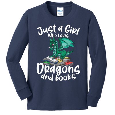 Just A Girl Who Loves Dragons And Books Reading Dragon Kids Long Sleeve Shirt