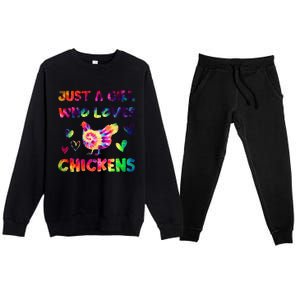 Just A Girl Who Loves Chickens Girl Farmer (3) Premium Crewneck Sweatsuit Set