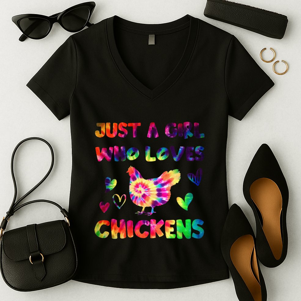 Just A Girl Who Loves Chickens Girl Farmer (3) Women's V-Neck T-Shirt